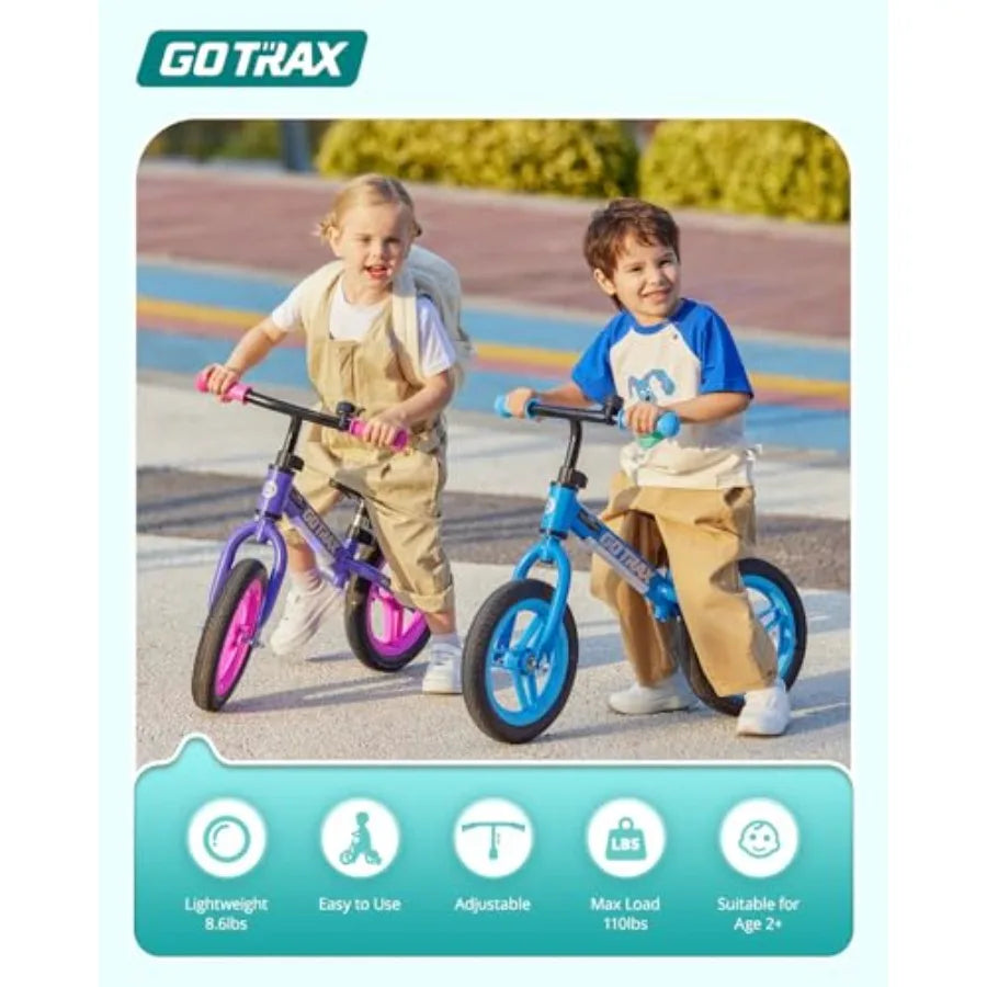 12 Balance Bike for 2-5 Year Old Toddlers with LED Light Bell Adjustable Soft Seat Handlebar Flat-Free Tires Lightweight No-Ped